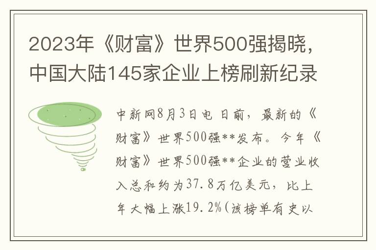 2023年《财富》世界500强揭晓，中国大陆145家企业上榜刷新纪录