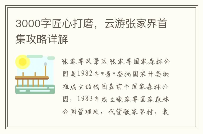 3000字匠心打磨，云游张家界首集攻略详解