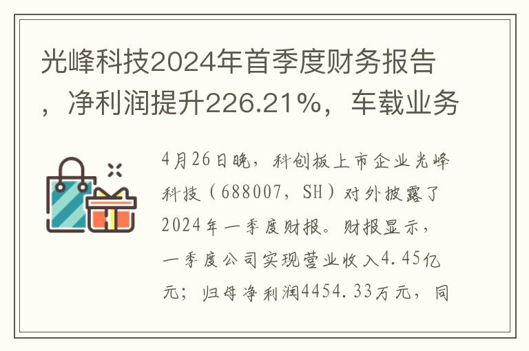 光峰科技2024年首季度財務報告，淨利潤提陞226.21%，車載業務成爲關鍵增長點
