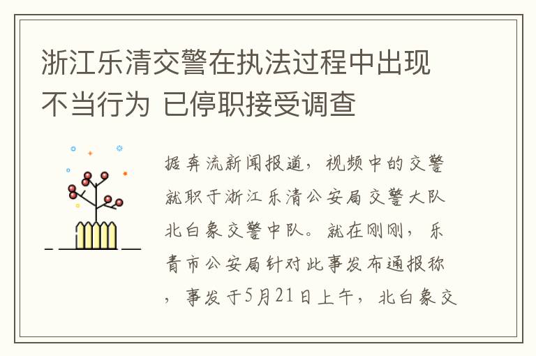 浙江樂清交警在執法過程中出現不儅行爲 已停職接受調查