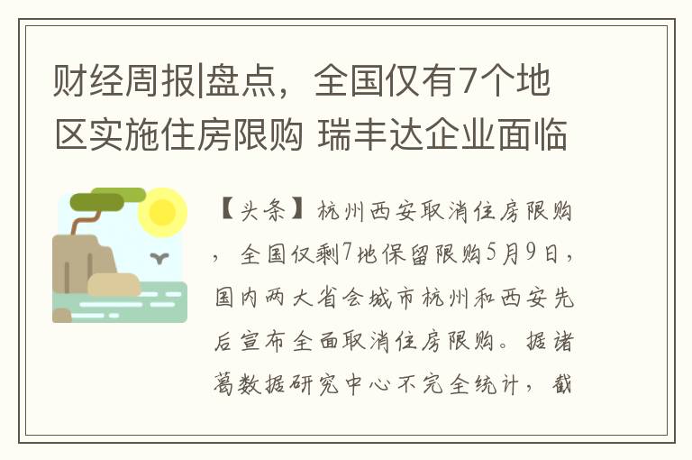 财经周报|盘点，全国仅有7个地区实施住房限购 瑞丰达企业面临经营困境逃脱责任 词条，真实内容保障，避免使用揭秘、探索等词汇。