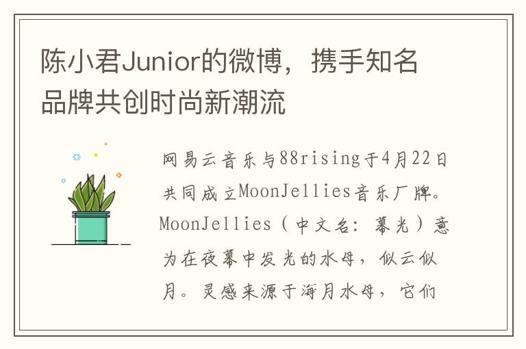 陳小君Junior的微博，攜手知名品牌共創時尚新潮流