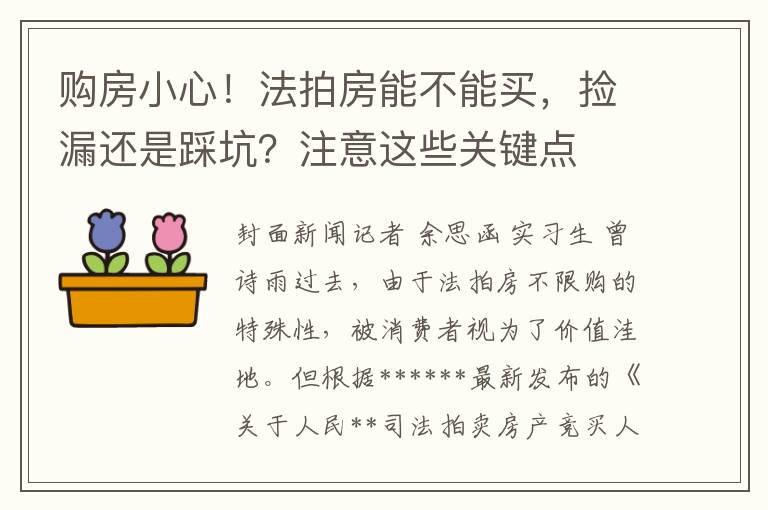 购房小心！法拍房能不能买，捡漏还是踩坑？注意这些关键点