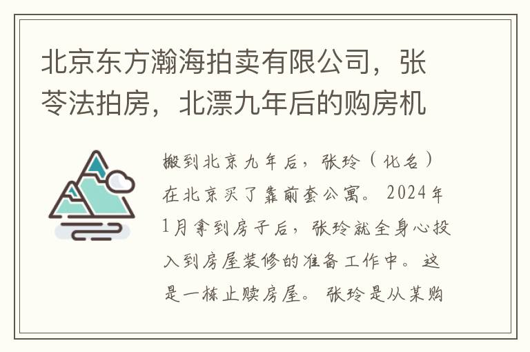 北京东方瀚海拍卖有限公司，张苓法拍房，北漂九年后的购房机遇