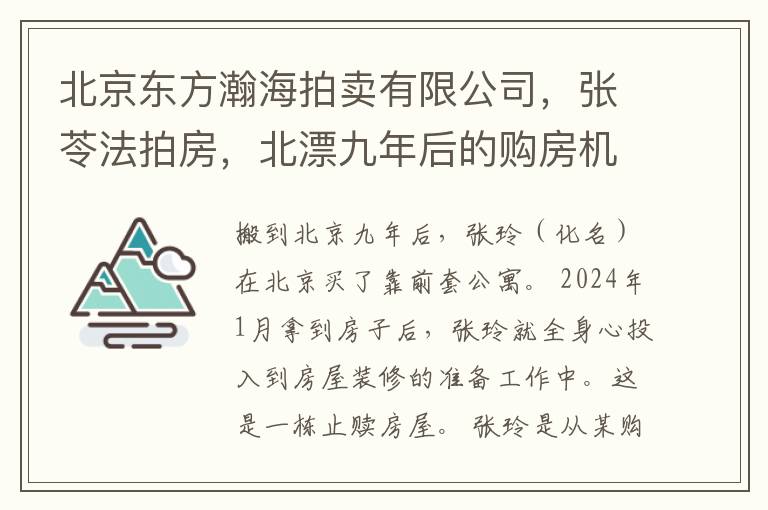 北京東方瀚海拍賣有限公司，張苓法拍房，北漂九年後的購房機遇