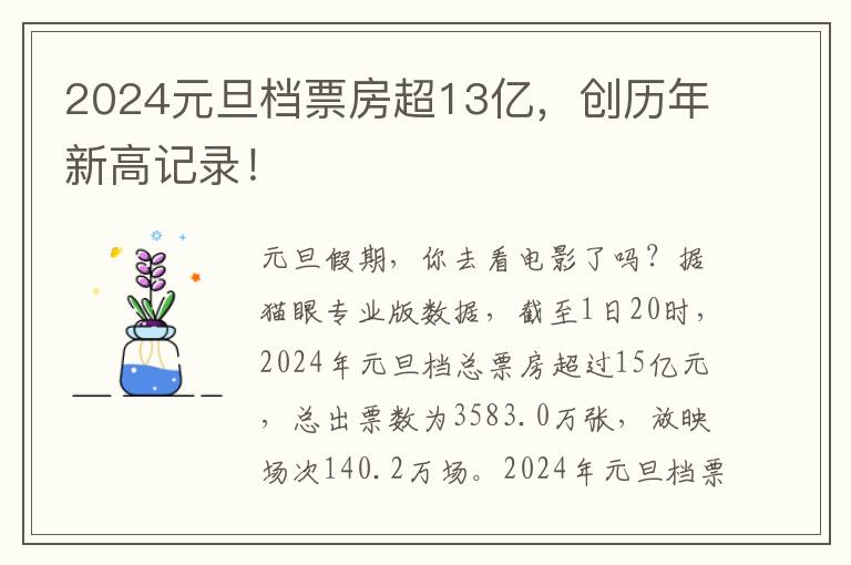 2024元旦档票房超13亿，创历年新高记录！