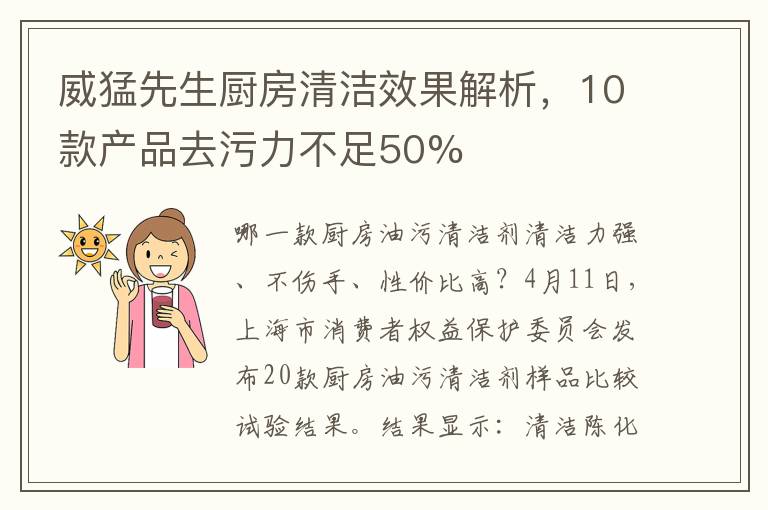 威猛先生廚房清潔傚果解析，10款産品去汙力不足50%