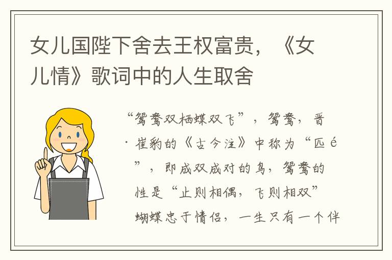 女兒國陛下捨去王權富貴，《女兒情》歌詞中的人生取捨