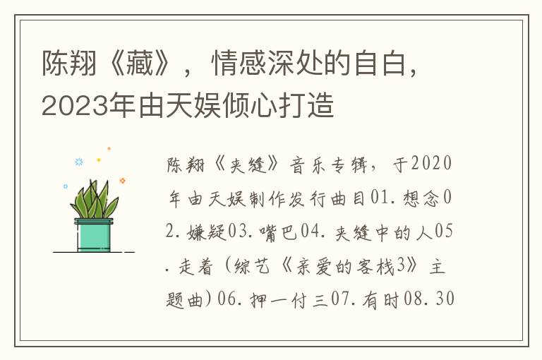 陈翔《藏》，情感深处的自白，2023年由天娱倾心打造