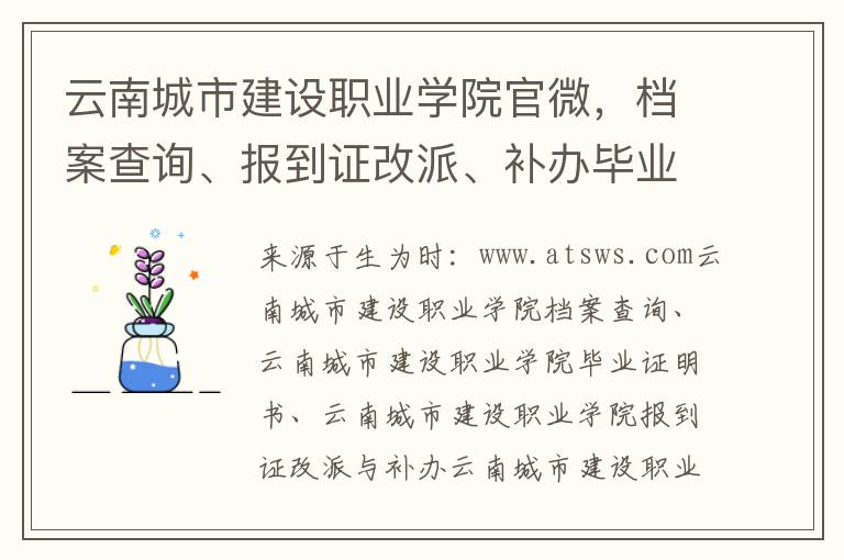 雲南城市建設職業學院官微，档案查詢、報到証改派、補辦畢業証明指南