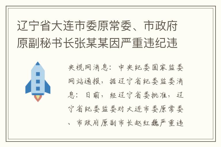 遼甯省大連市委原常委、市政府原副秘書長張某某因嚴重違紀違法被開除黨籍和公職。