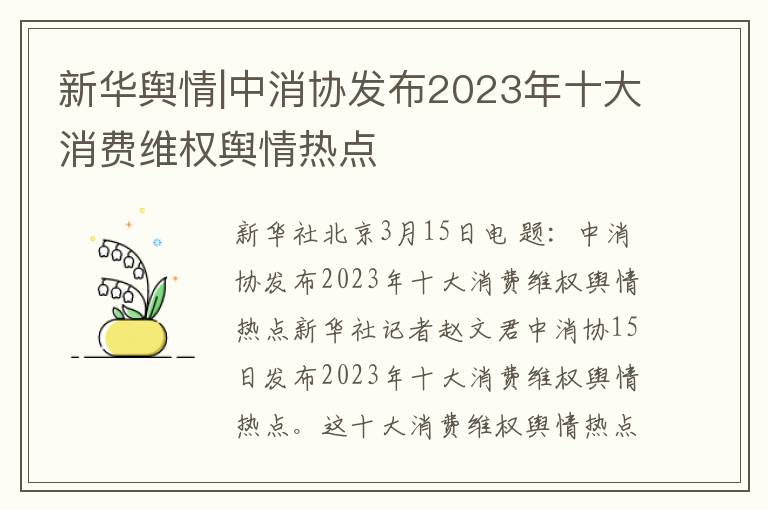 新华舆情|中消协发布2023年十大消费维权舆情热点