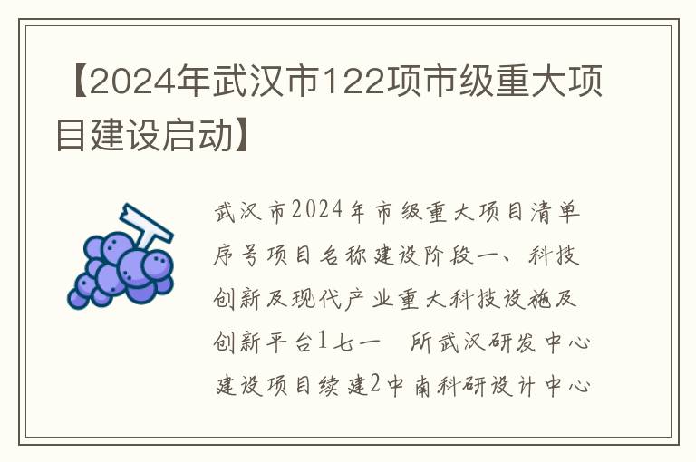 【2024年武汉市122项市级重大项目建设启动】