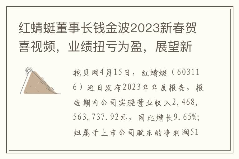 红蜻蜓董事长钱金波2023新春贺喜视频，业绩扭亏为盈，展望新年篇章