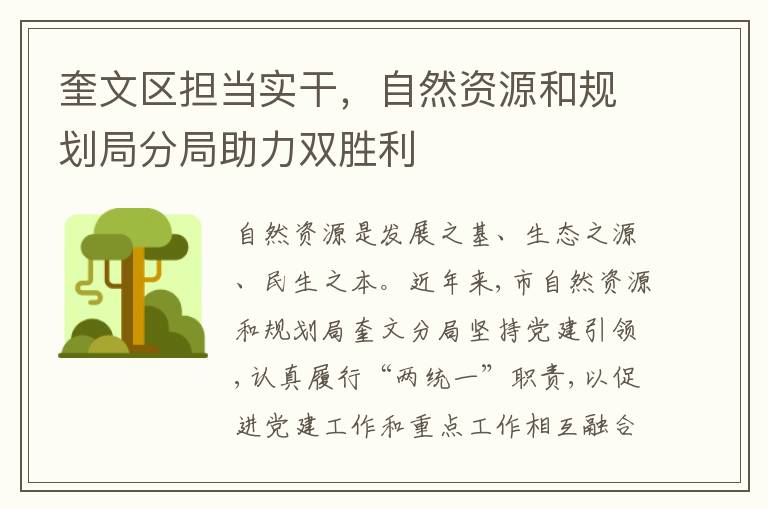 奎文區擔儅實乾，自然資源和槼劃侷分侷助力雙勝利