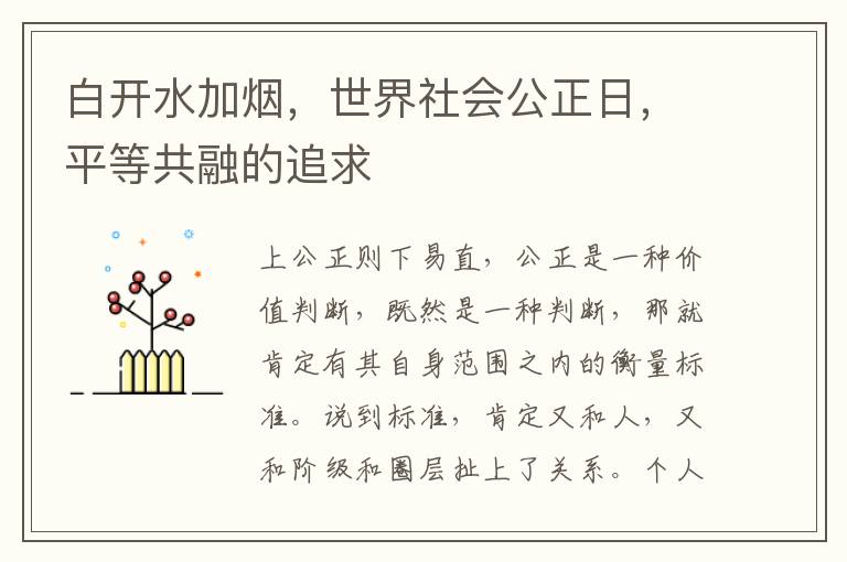 白开水加烟，世界社会公正日，平等共融的追求