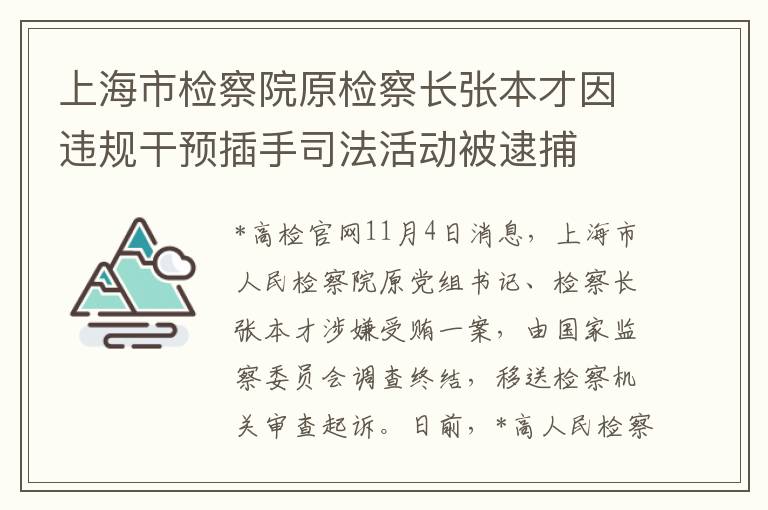 上海市检察院原检察长张本才因违规干预插手司法活动被逮捕