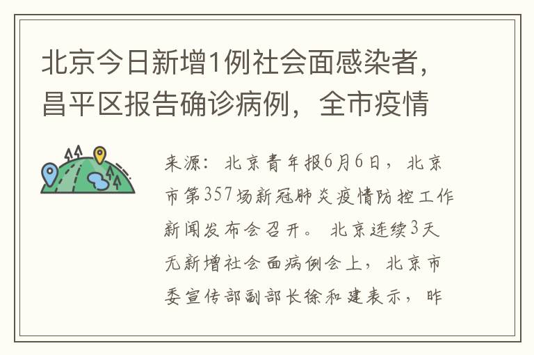北京今日新增1例社会面感染者，昌平区报告确诊病例，全市疫情防控持续加强