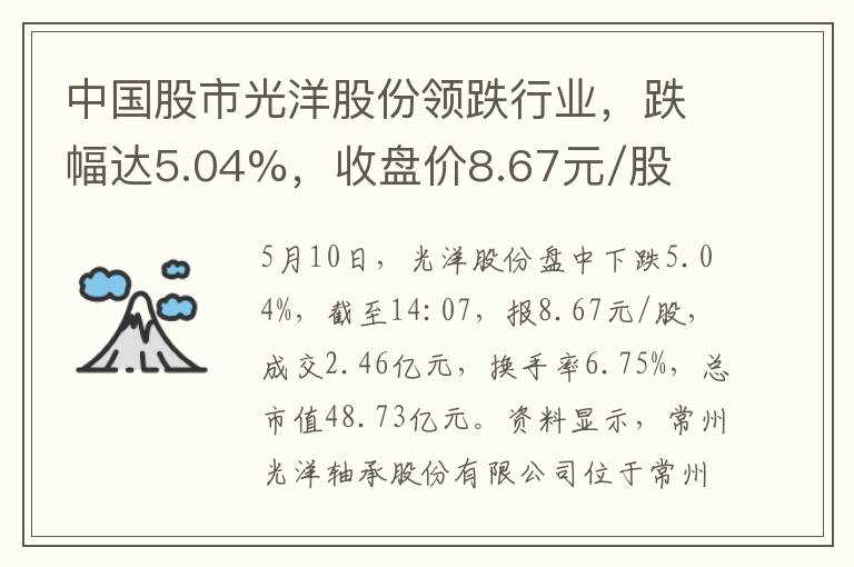 中國股市光洋股份領跌行業，跌幅達5.04%，收磐價8.67元/股