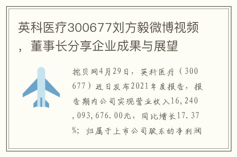 英科毉療300677劉方毅微博眡頻，董事長分享企業成果與展望