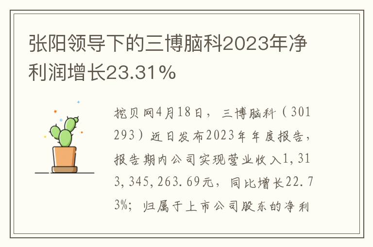 張陽領導下的三博腦科2023年淨利潤增長23.31%