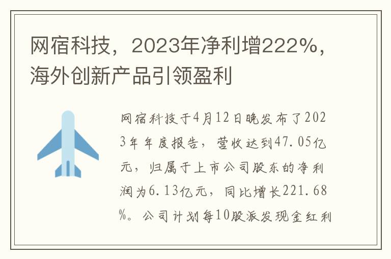 网宿科技，2023年净利增222%，海外创新产品引领盈利