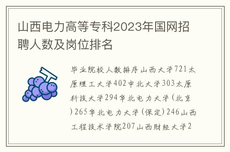 山西电力高等专科2023年国网招聘人数及岗位排名