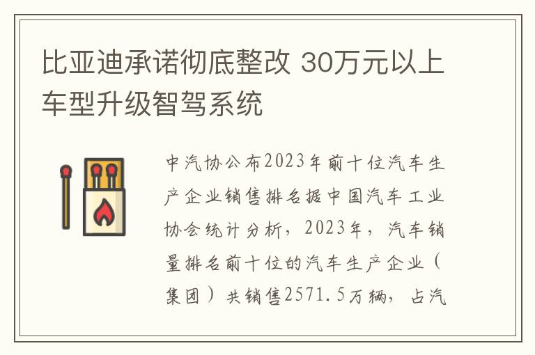 比亚迪承诺彻底整改 30万元以上车型升级智驾系统