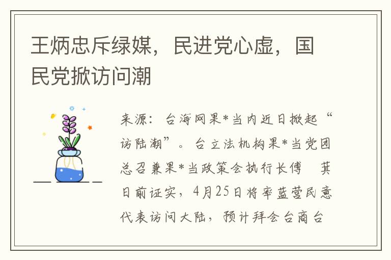 王炳忠斥绿媒，民进党心虚，国民党掀访问潮