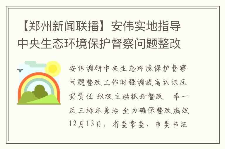 【鄭州新聞聯播】安偉實地指導中央生態環境保護督察問題整改落實情況