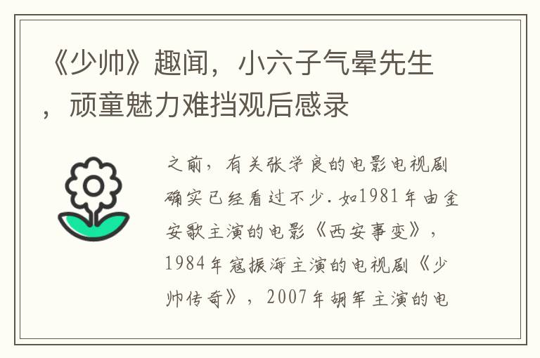 《少帅》趣闻，小六子气晕先生，顽童魅力难挡观后感录