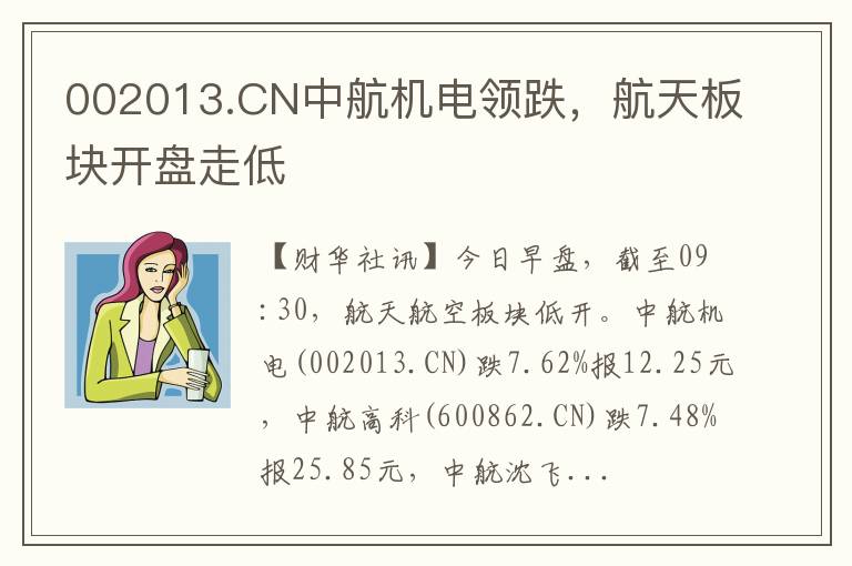 002013.CN中航机电领跌，航天板块开盘走低