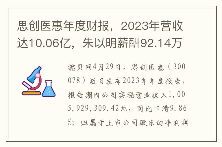 思创医惠年度财报，2023年营收达10.06亿，朱以明薪酬92.14万