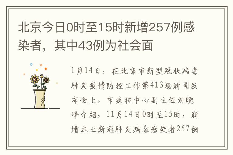 北京今日0时至15时新增257例感染者，其中43例为社会面