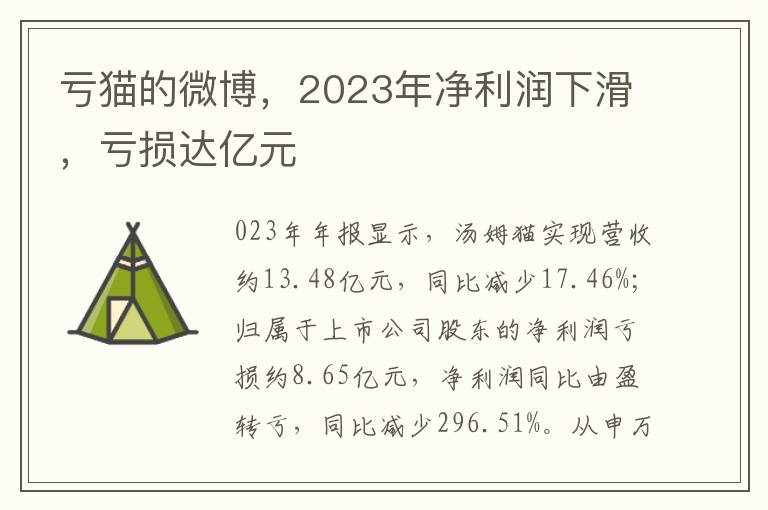 虧貓的微博，2023年淨利潤下滑，虧損達億元