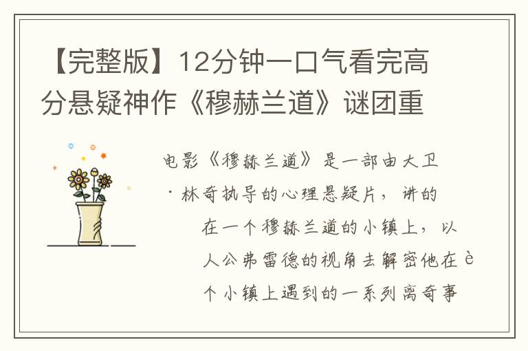 【完整版】12分钟一口气看完高分悬疑神作《穆赫兰道》谜团重重体验