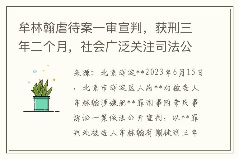 牟林翰虐待案一讅宣判，獲刑三年二個月，社會廣泛關注司法公正彰顯