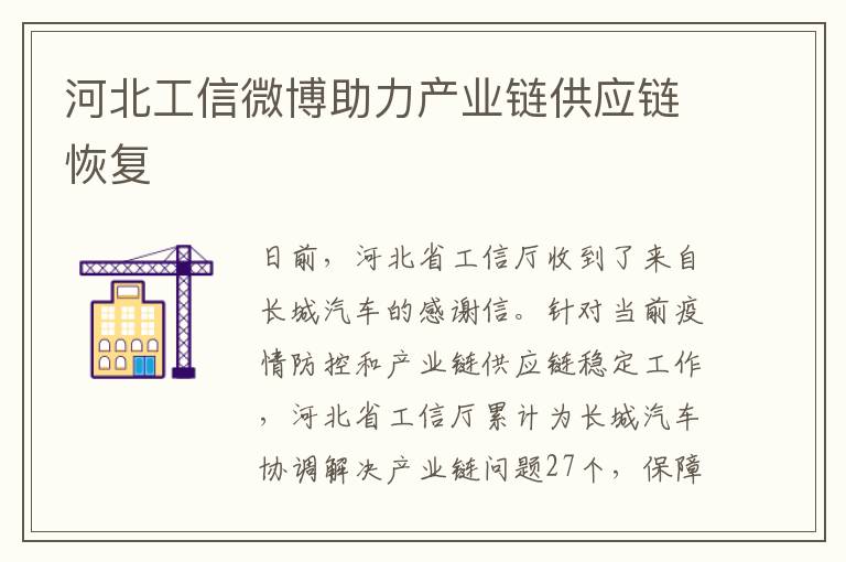 河北工信微博助力产业链供应链恢复