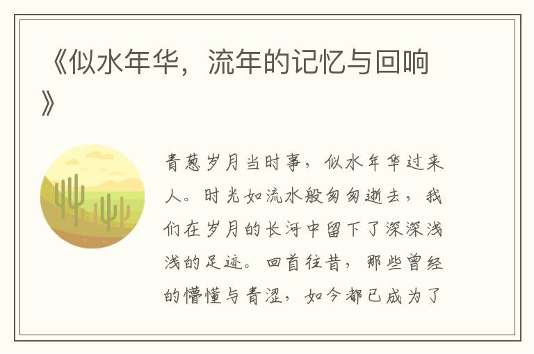 《似水年华，流年的记忆与回响》