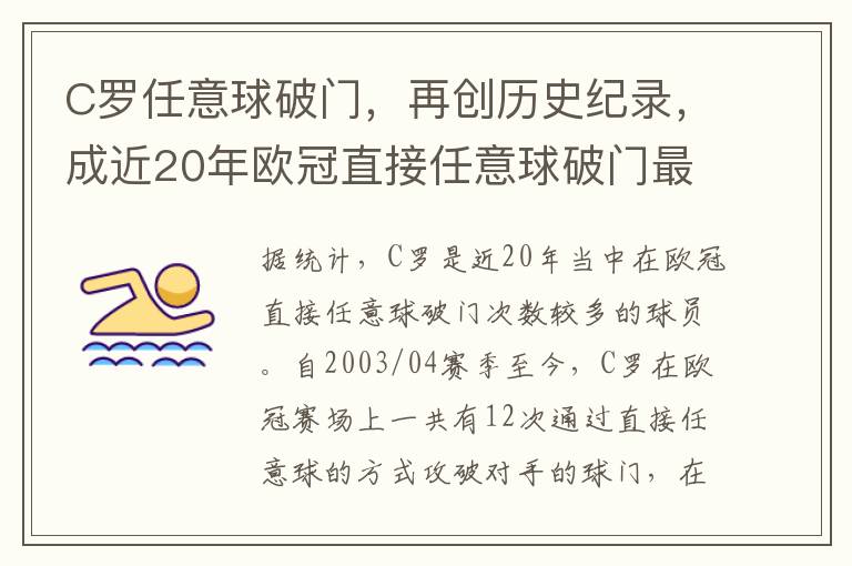 C罗任意球破门，再创历史纪录，成近20年欧冠直接任意球破门最多球员！