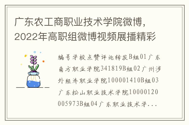 广东农工商职业技术学院微博，2022年高职组微博视频展播精彩回顾