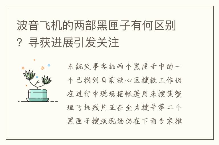 波音飛機的兩部黑匣子有何區別？尋獲進展引發關注