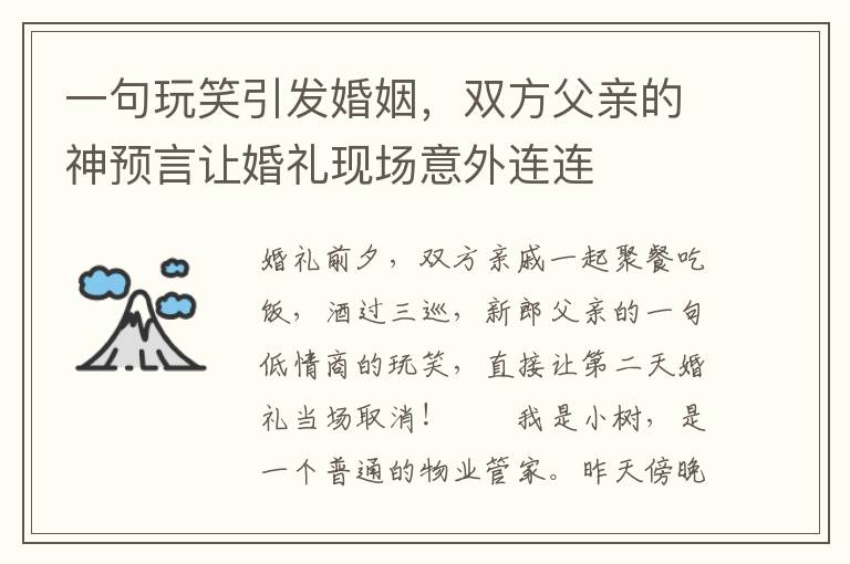 一句玩笑引发婚姻，双方父亲的神预言让婚礼现场意外连连