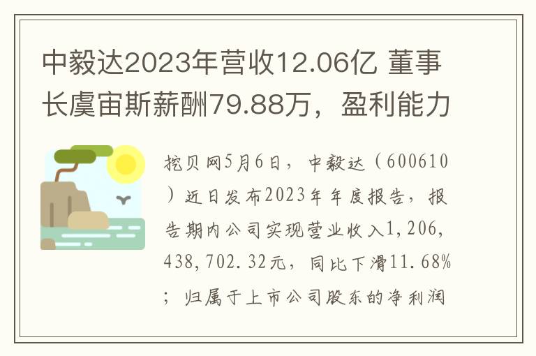 中毅達2023年營收12.06億 董事長虞宙斯薪酧79.88萬，盈利能力分析