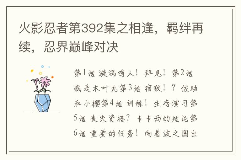 火影忍者第392集之相逢，羁绊再续，忍界巅峰对决