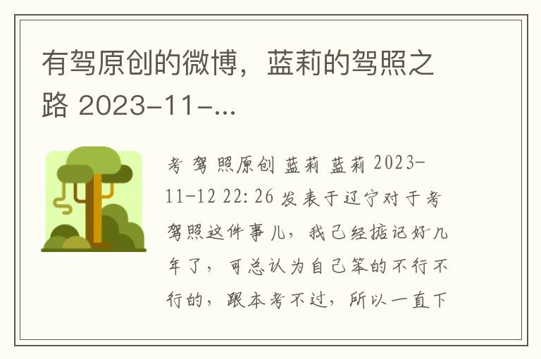 有駕原創的微博，藍莉的駕照之路 2023-11-...