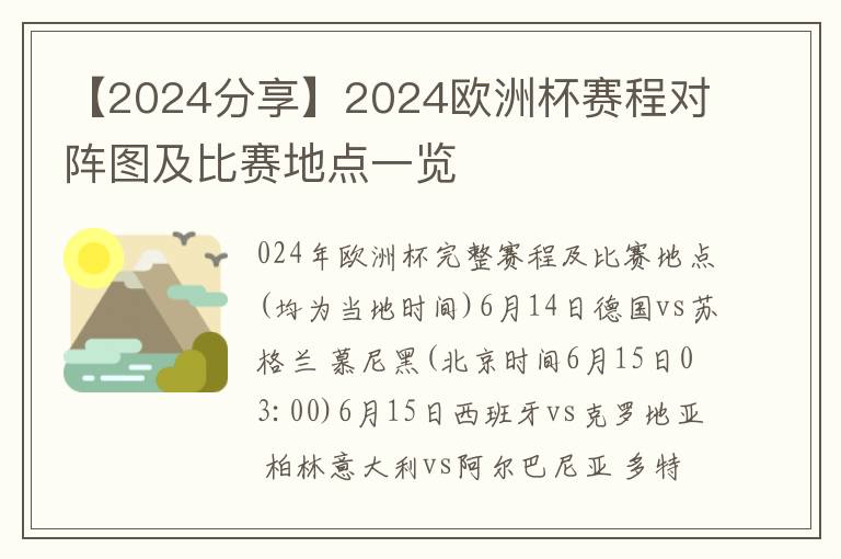 【2024分享】2024欧洲杯赛程对阵图及比赛地点一览