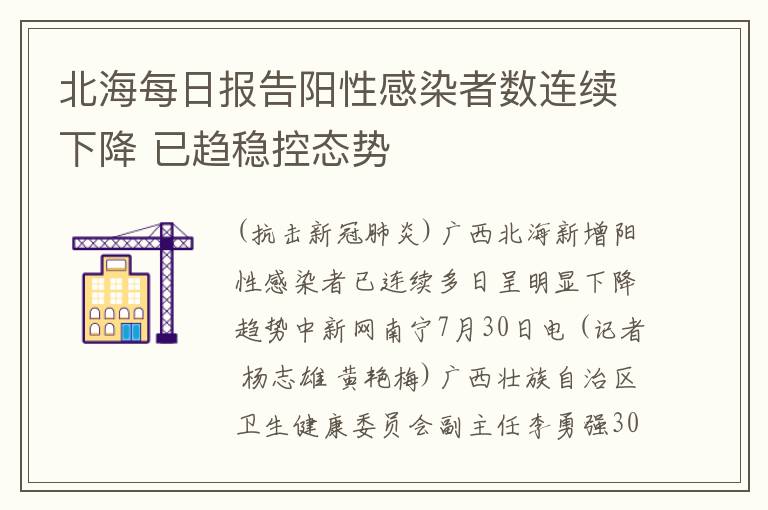 北海每日報告陽性感染者數連續下降 已趨穩控態勢