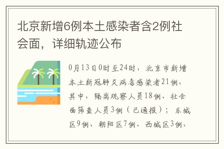 北京新增6例本土感染者含2例社会面，详细轨迹公布