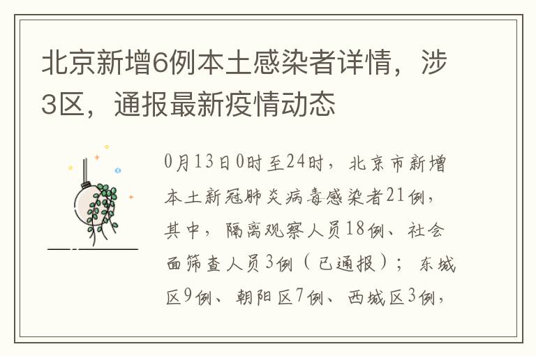 北京新增6例本土感染者詳情，涉3區，通報最新疫情動態